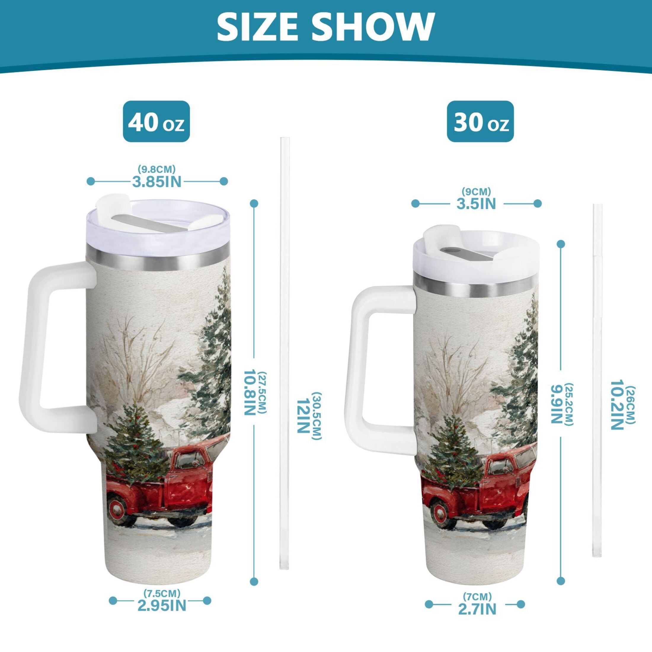30 oz Insulated Stainless Steel Tumbler Double Wall Stainless Steel Tumbler with 2-Way Drinking Truck with Christmas Decorations - Q3LM