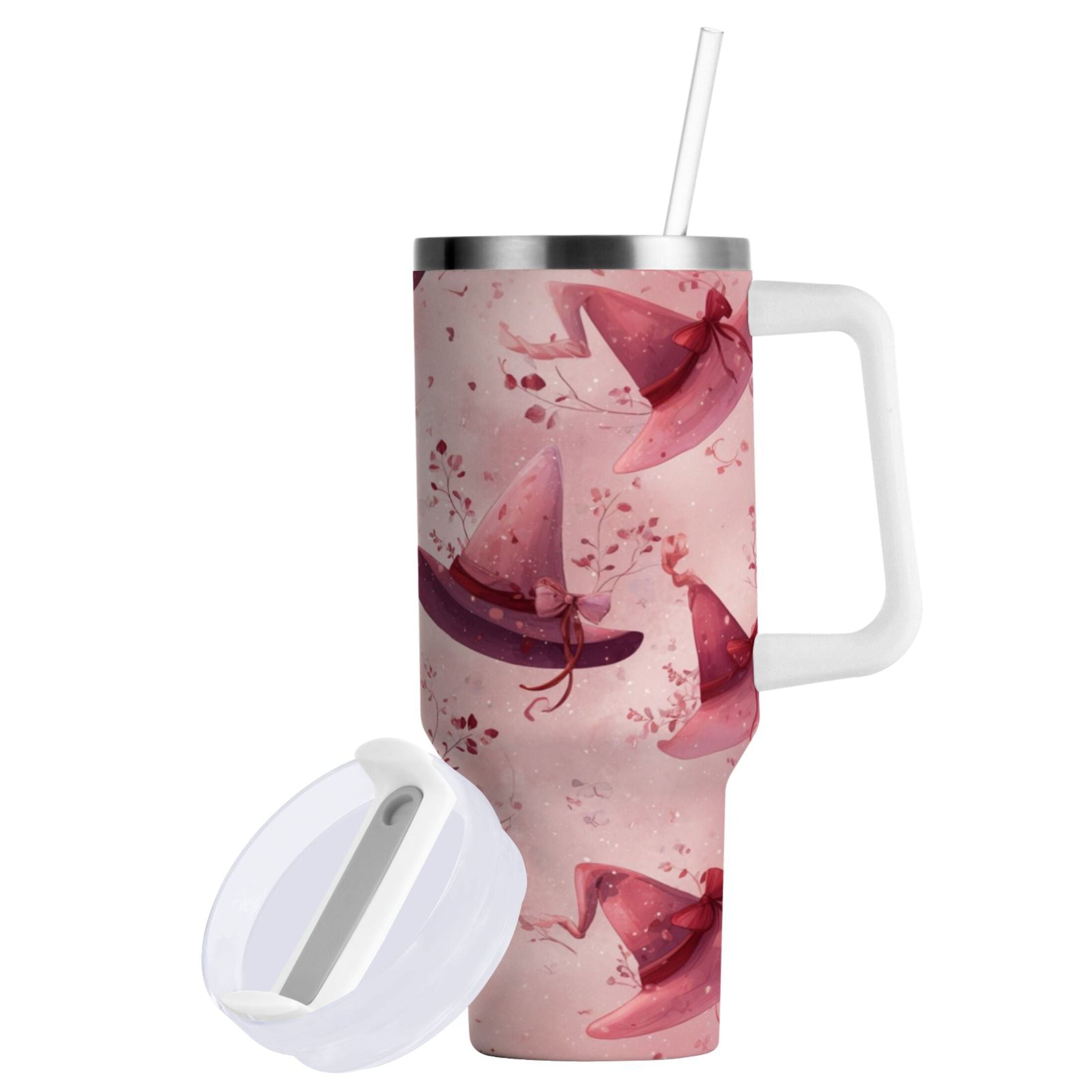 30 oz Insulated Stainless Steel Tumbler Double Wall Stainless Steel Tumbler with 2-Way Drinking Hats with Delicate Bows - H7Z6