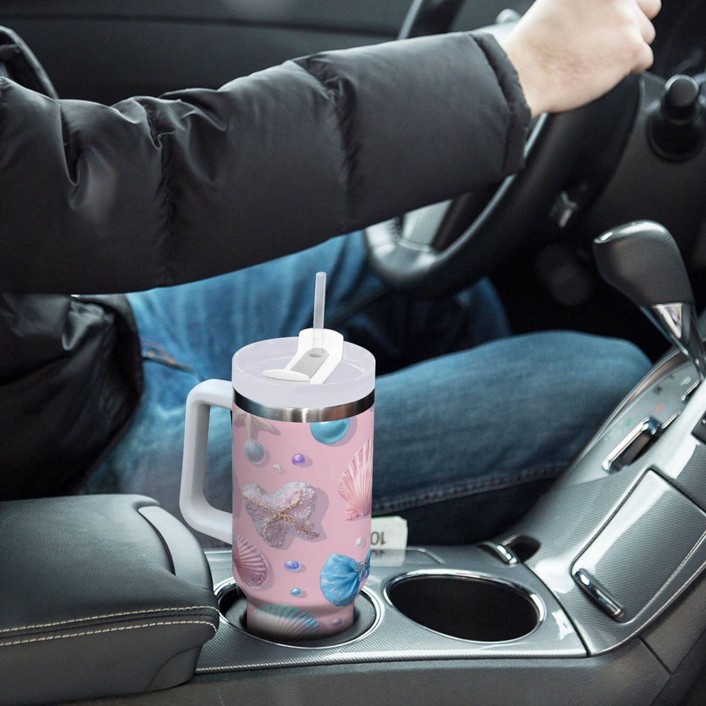 30 oz Insulated Stainless Steel Tumbler Double Wall Stainless Steel Tumbler with 2-Way Drinking Seashells and Bows - TBBL