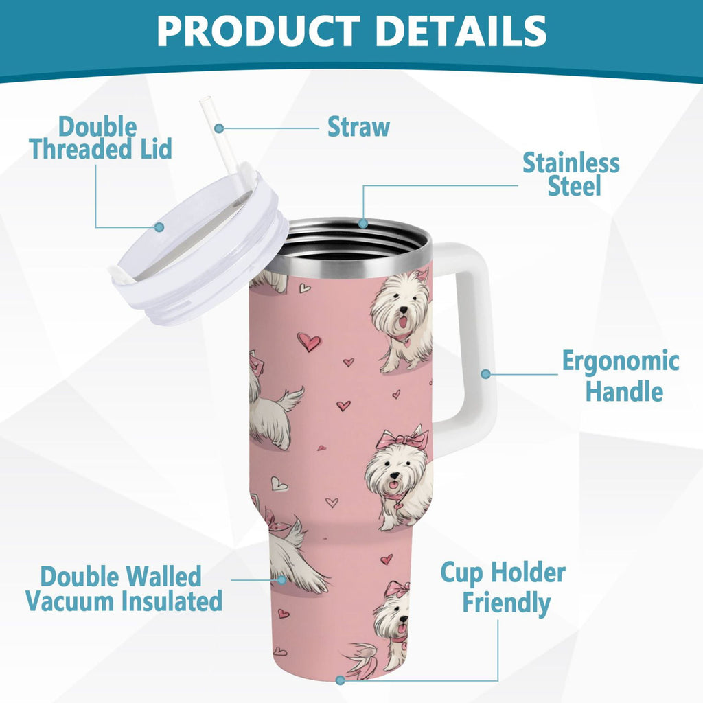 30 oz Insulated Stainless Steel Tumbler Double Wall Stainless Steel Tumbler with 2-Way Drinking Dogs Wearing Bows - DQZ2