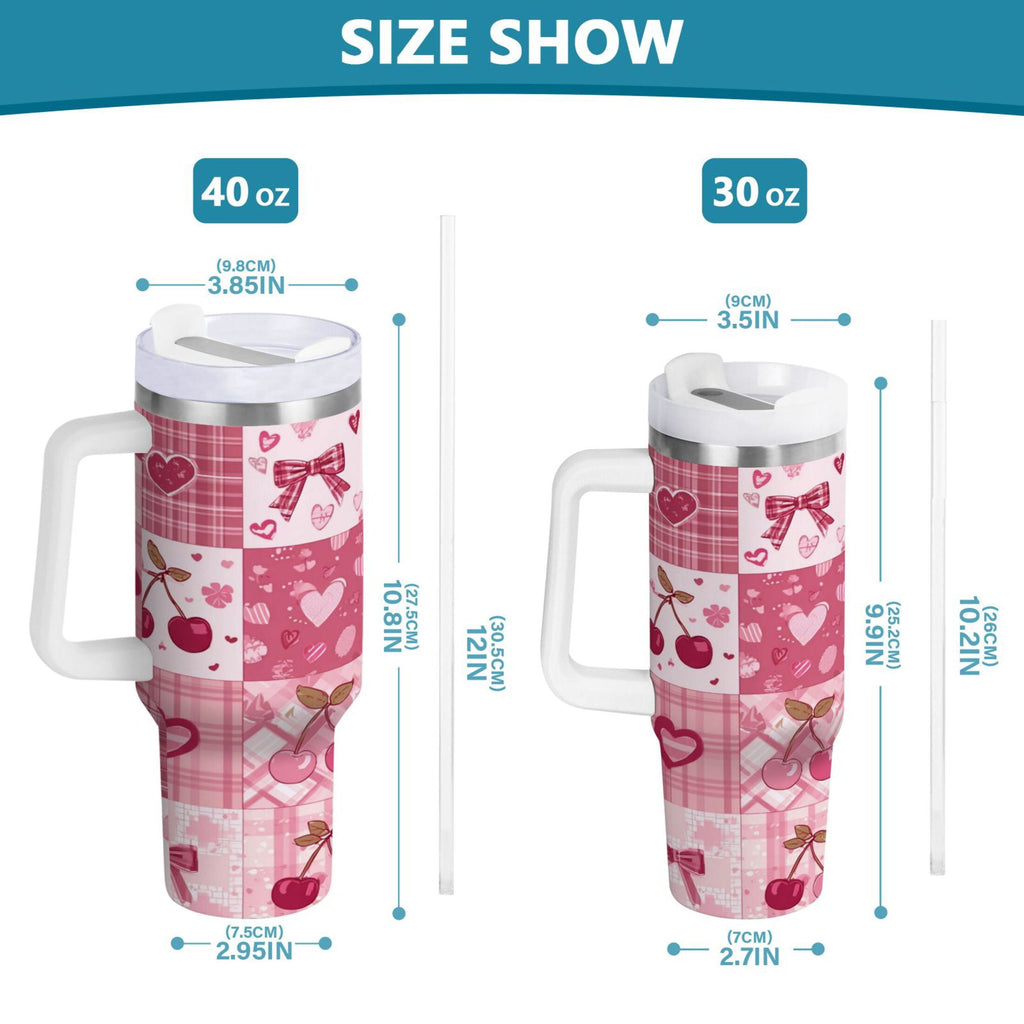 30 oz Insulated Stainless Steel Tumbler Double Wall Stainless Steel Tumbler with 2-Way Drinking Cherry Pattern with Bows - 2NGA