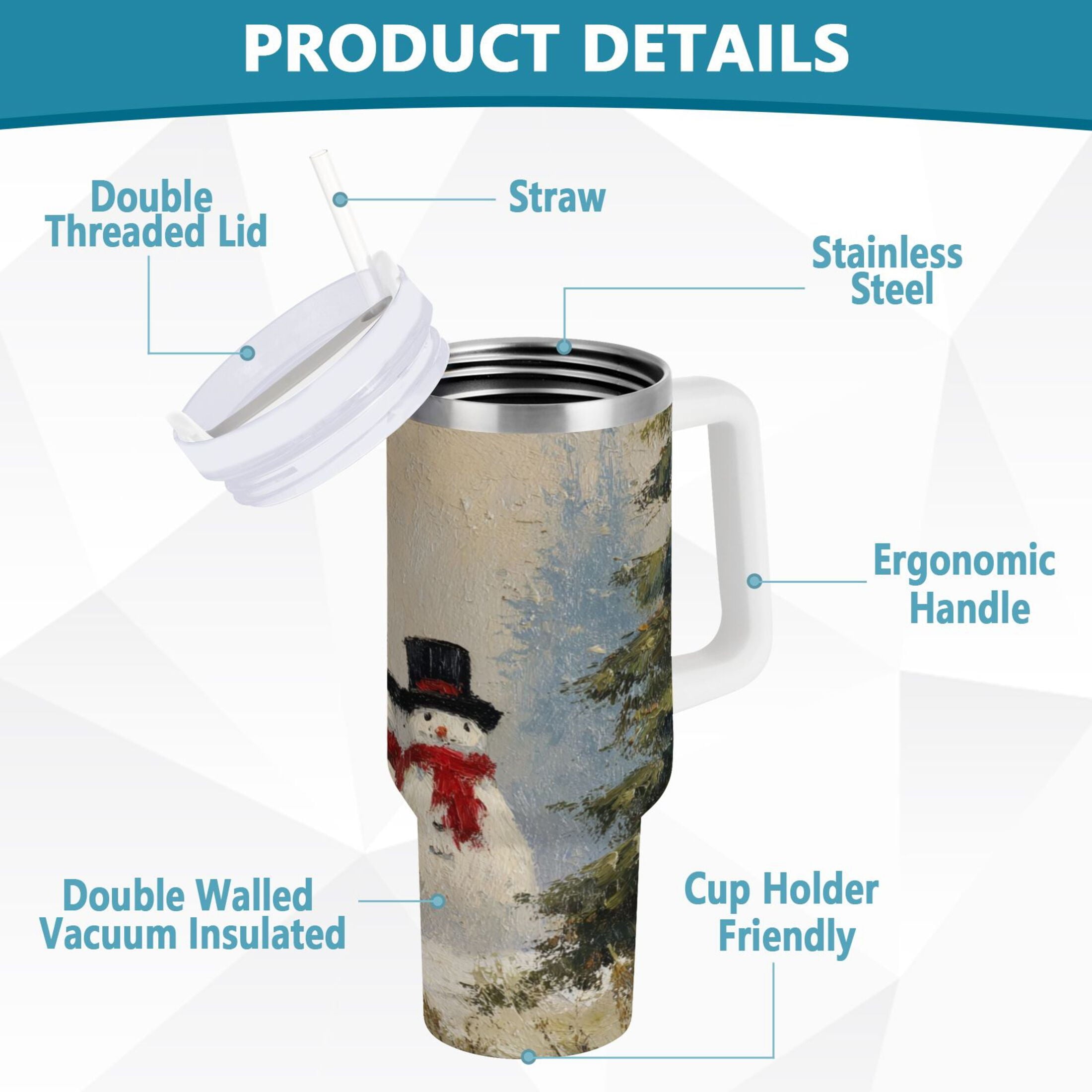 40 oz Insulated Stainless Steel Tumbler Double Wall Stainless Steel Tumbler with 2-Way Drinking Moody Snowman Couple - WRVS