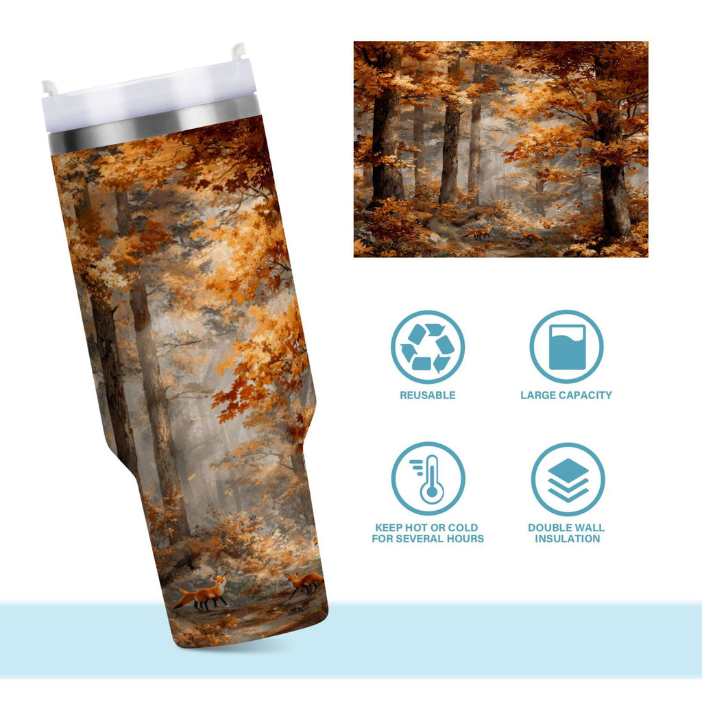 30 oz Insulated Stainless Steel Tumbler Double Wall Stainless Steel Tumbler with 2-Way Drinking Beautiful Autumn Forest - QXJE