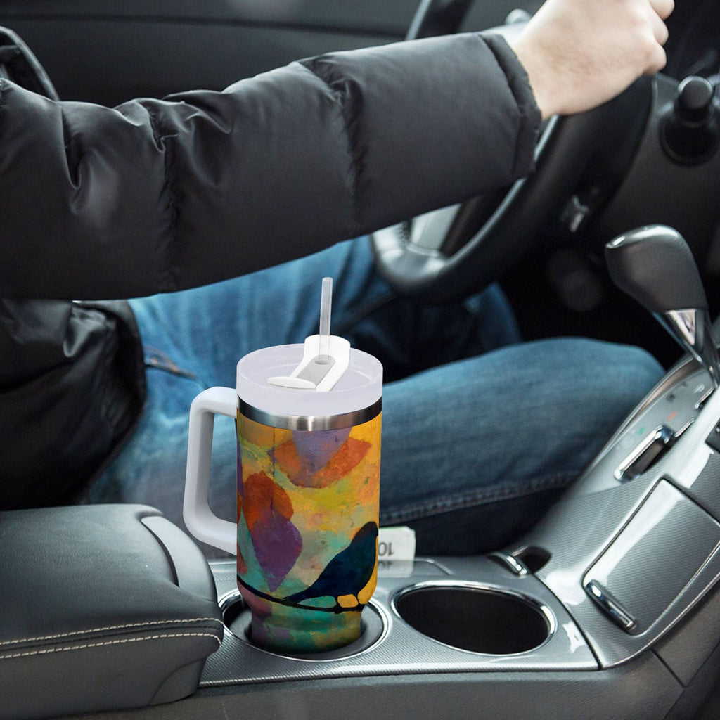 30 oz Insulated Stainless Steel Tumbler Double Wall Stainless Steel Tumbler with 2-Way Drinking Birds on A Wire - 2M8J