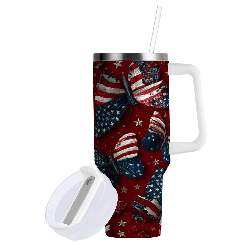 40 oz Insulated Stainless Steel Tumbler Double Wall Stainless Steel Tumbler with 2-Way Drinking Butterfly with National Flag - KPA9