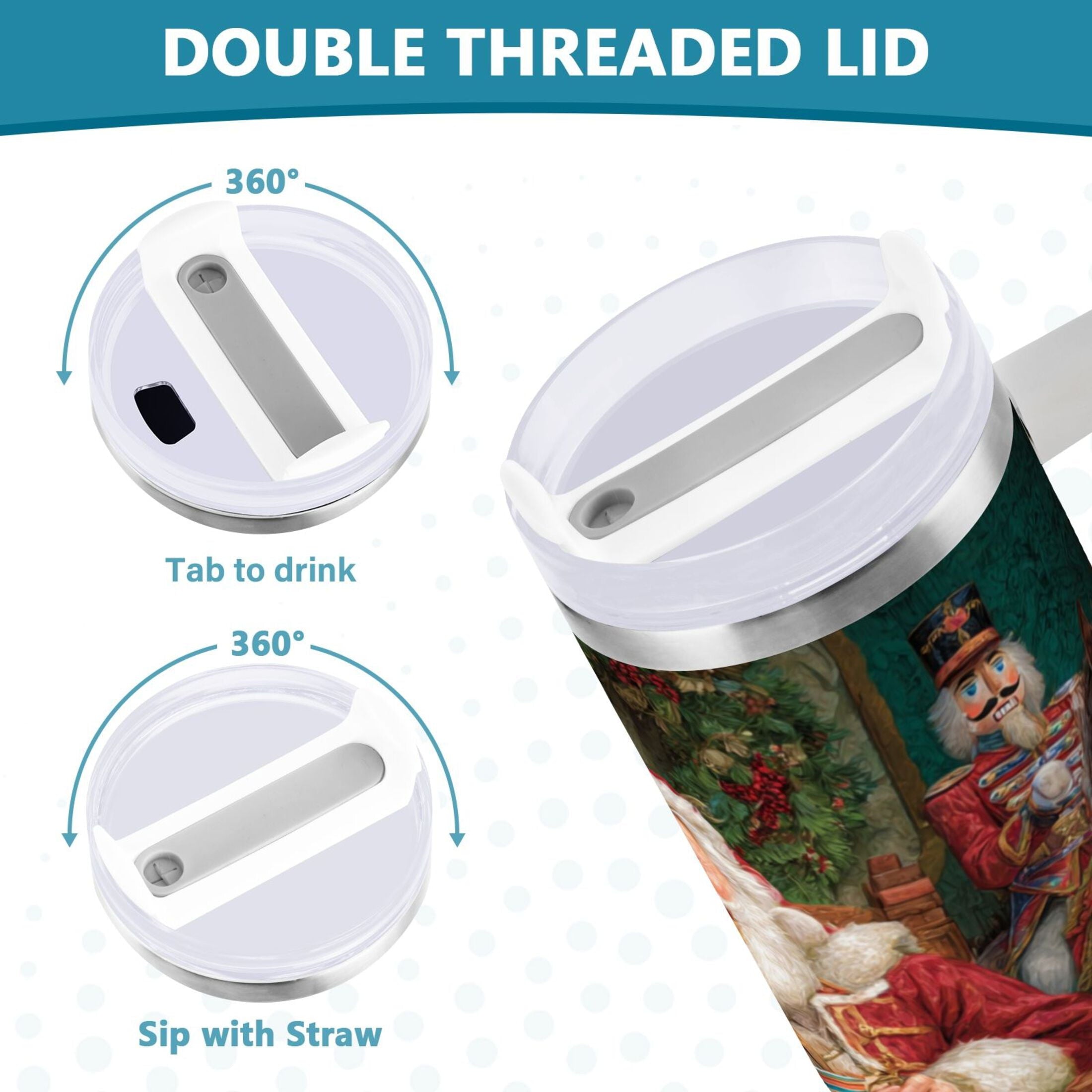 40 oz Insulated Stainless Steel Tumbler Double Wall Stainless Steel Tumbler with 2-Way Drinking Santa Eating Cookies - UMPP