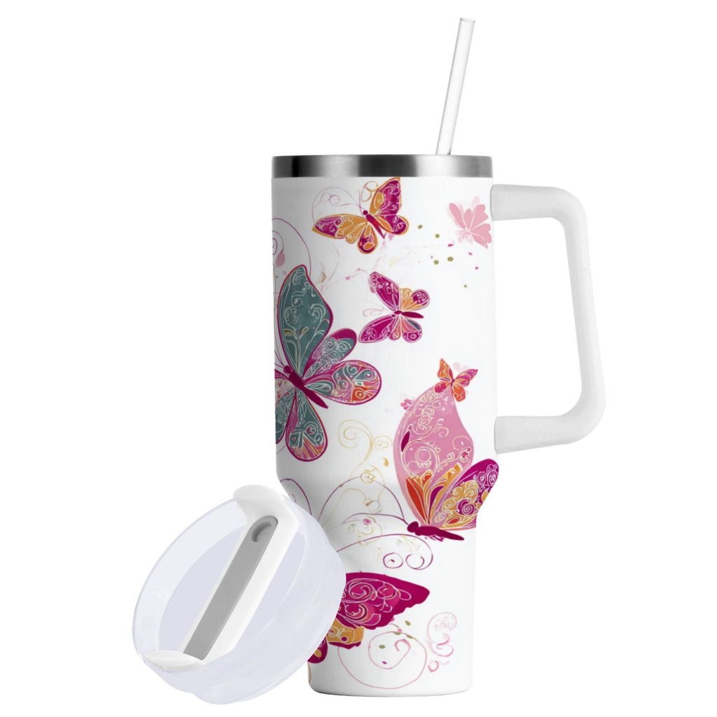 30 oz Insulated Stainless Steel Tumbler Double Wall Stainless Steel Tumbler with 2-Way Drinking Colorful Butterflies - VH11