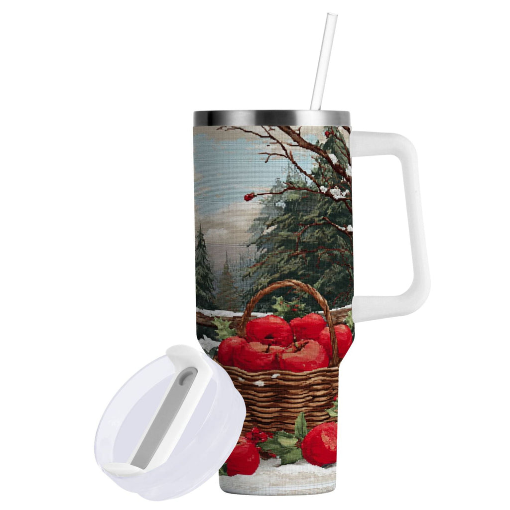 30 oz Insulated Stainless Steel Tumbler Double Wall Stainless Steel Tumbler with 2-Way Drinking Apples and Baskets - 3P4R