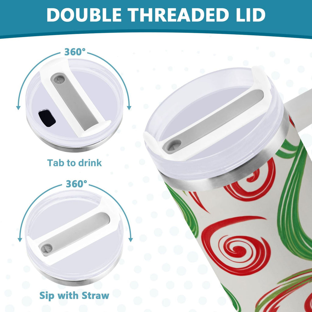40 oz Insulated Stainless Steel Tumbler Double Wall Stainless Steel Tumbler with 2-Way Drinking Red and Green Swirls - D6DI