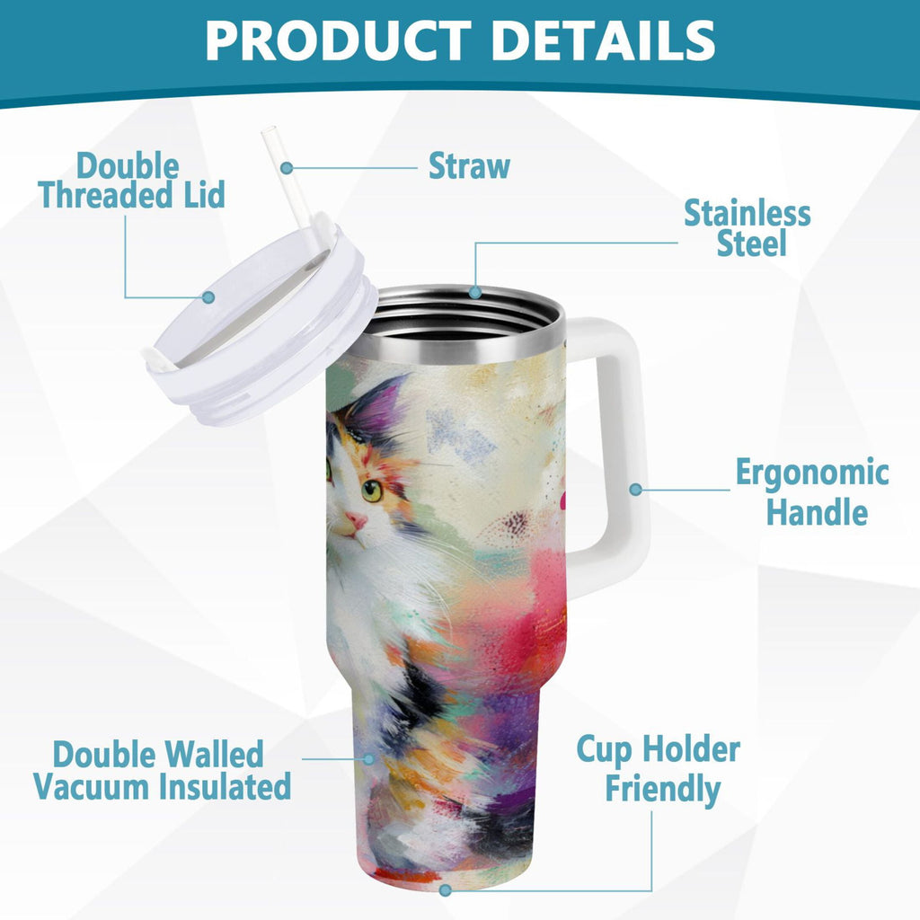 30 oz Insulated Stainless Steel Tumbler Double Wall Stainless Steel Tumbler with 2-Way Drinking Charming Hairy Cat - 7DUD