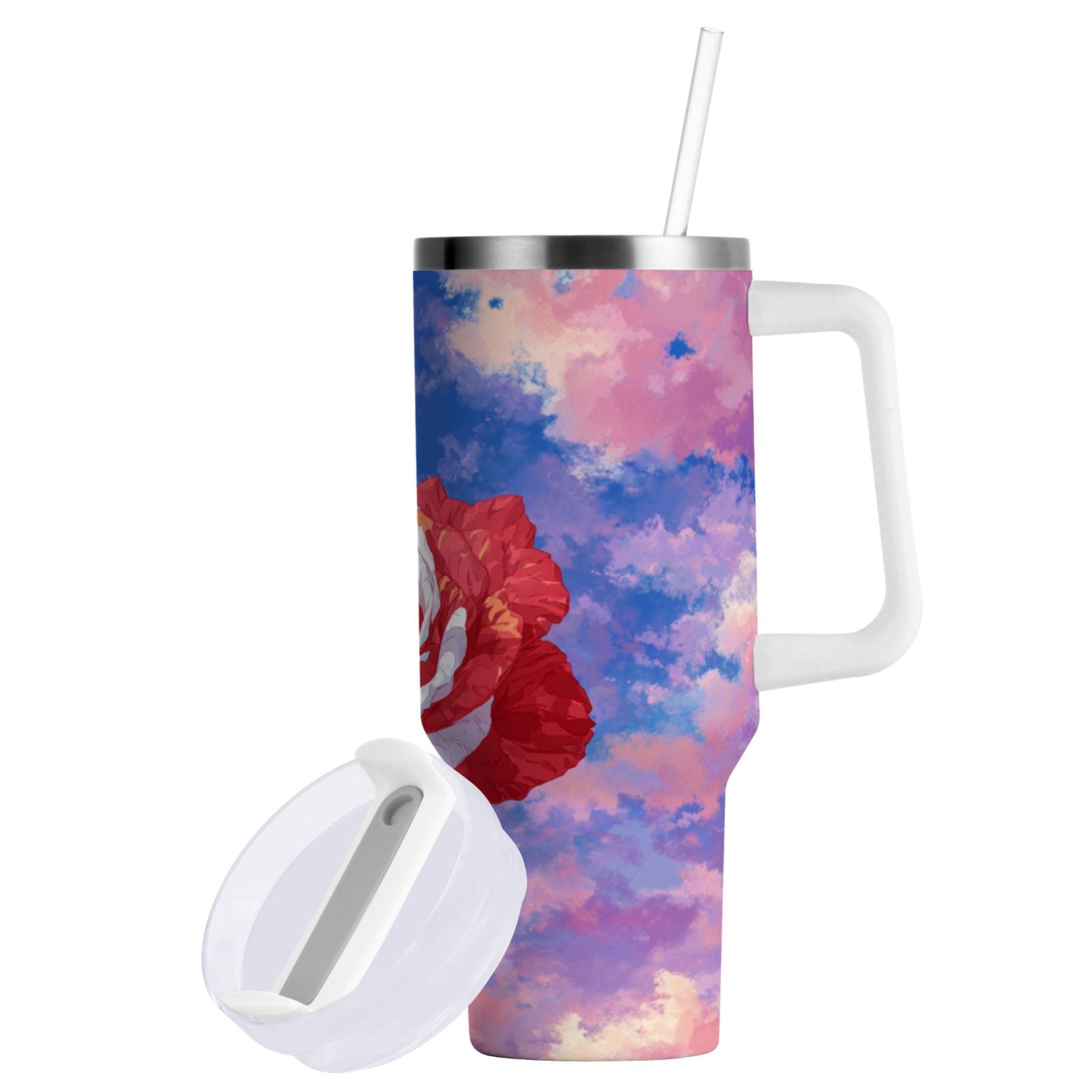 30 oz Insulated Stainless Steel Tumbler Double Wall Stainless Steel Tumbler with 2-Way Drinking Rose with Flag Pattern - JEPP