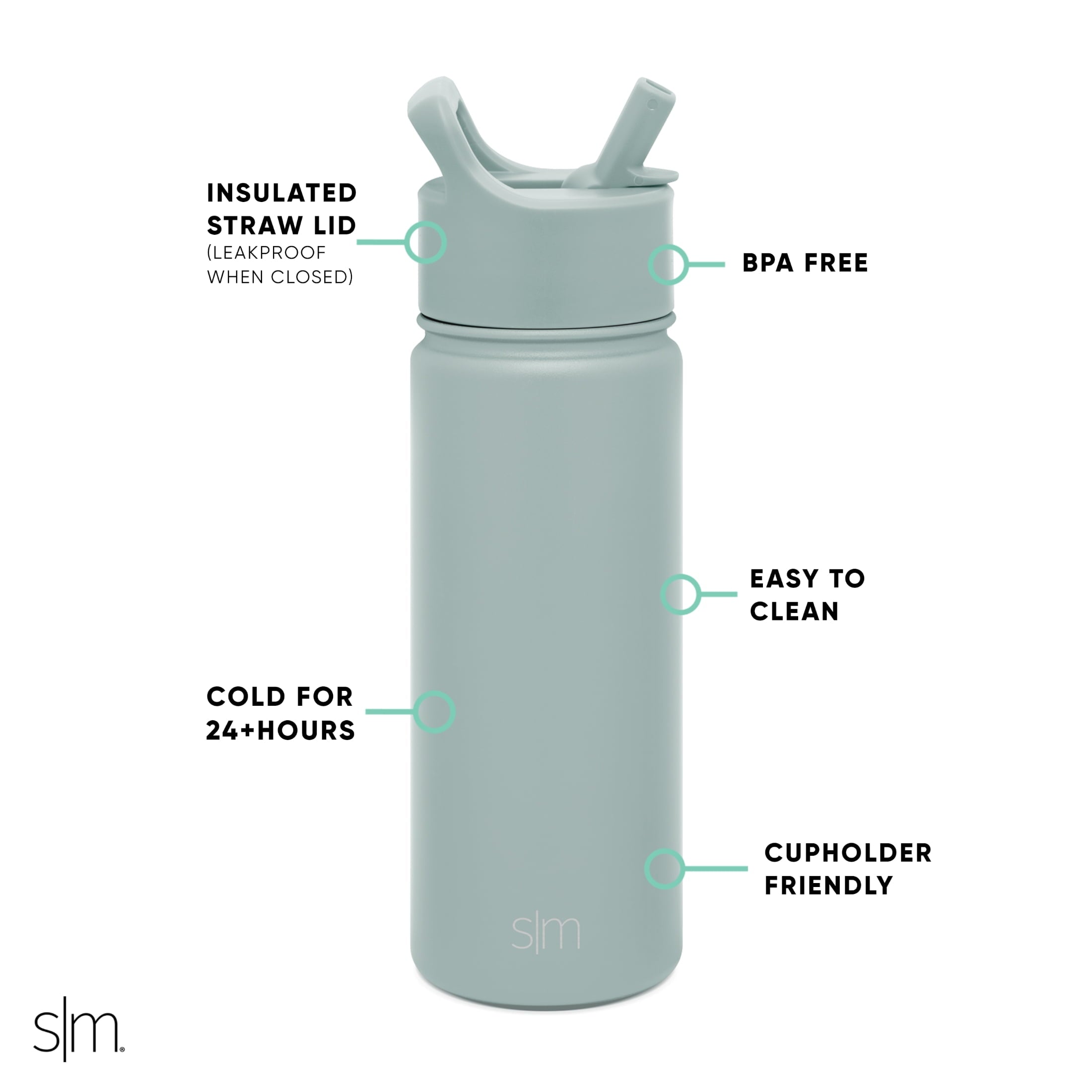 Simple Modern Summit Water Bottle Straw Lid Vacuum Insulated Stainless Steel Bottle | 18 fl oz - ZCCH