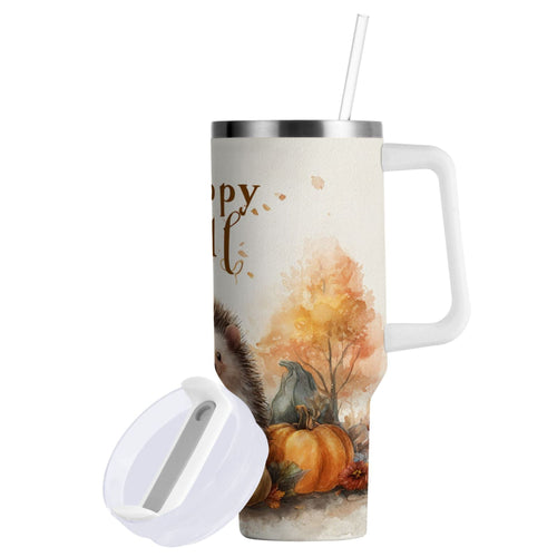 30 oz Insulated Stainless Steel Tumbler Double Wall Stainless Steel Tumbler with 2-Way Drinking Cute Little Hedgehog - O3X5
