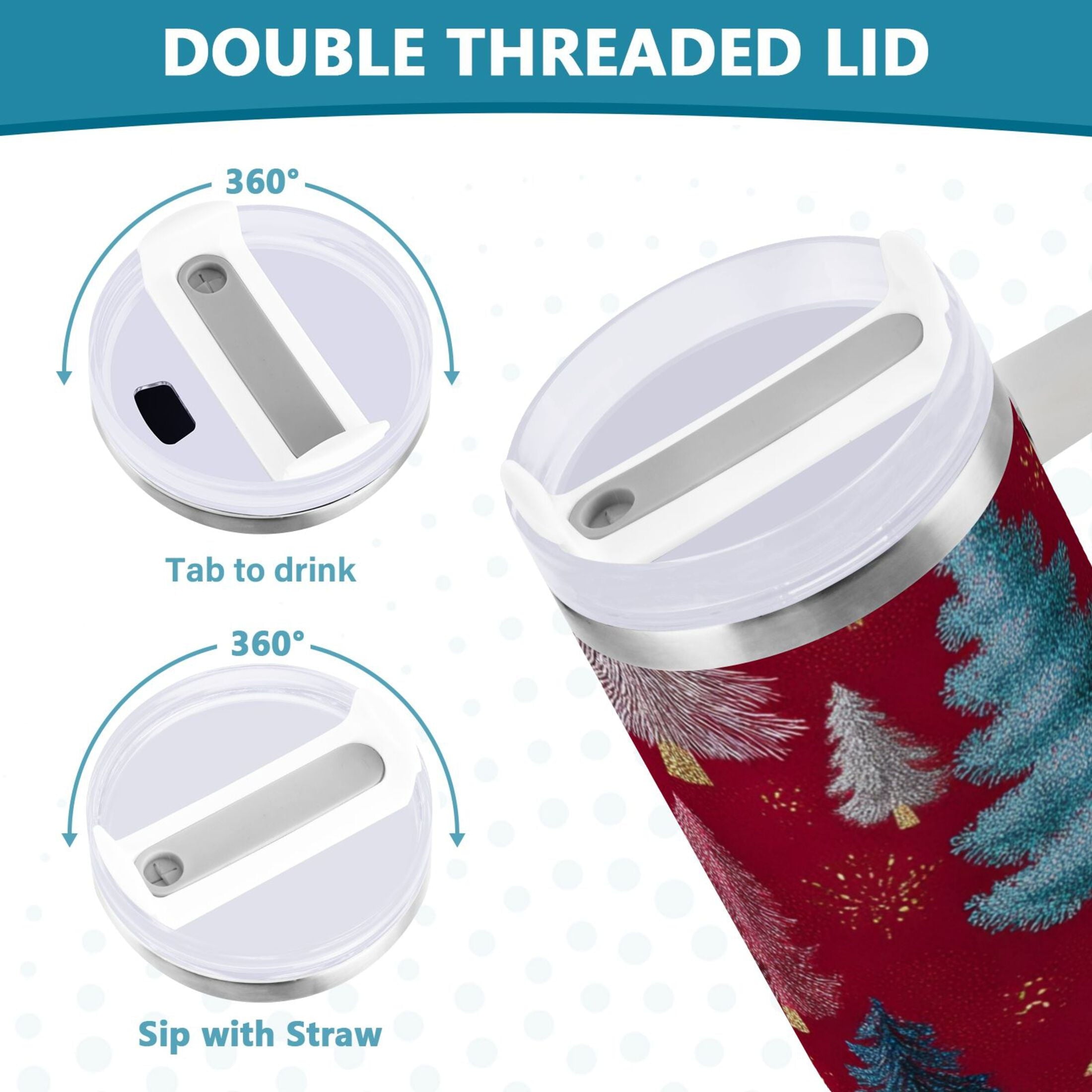 30 oz Insulated Stainless Steel Tumbler Double Wall Stainless Steel Tumbler with 2-Way Drinking Stylized Christmas Trees - KAJ6