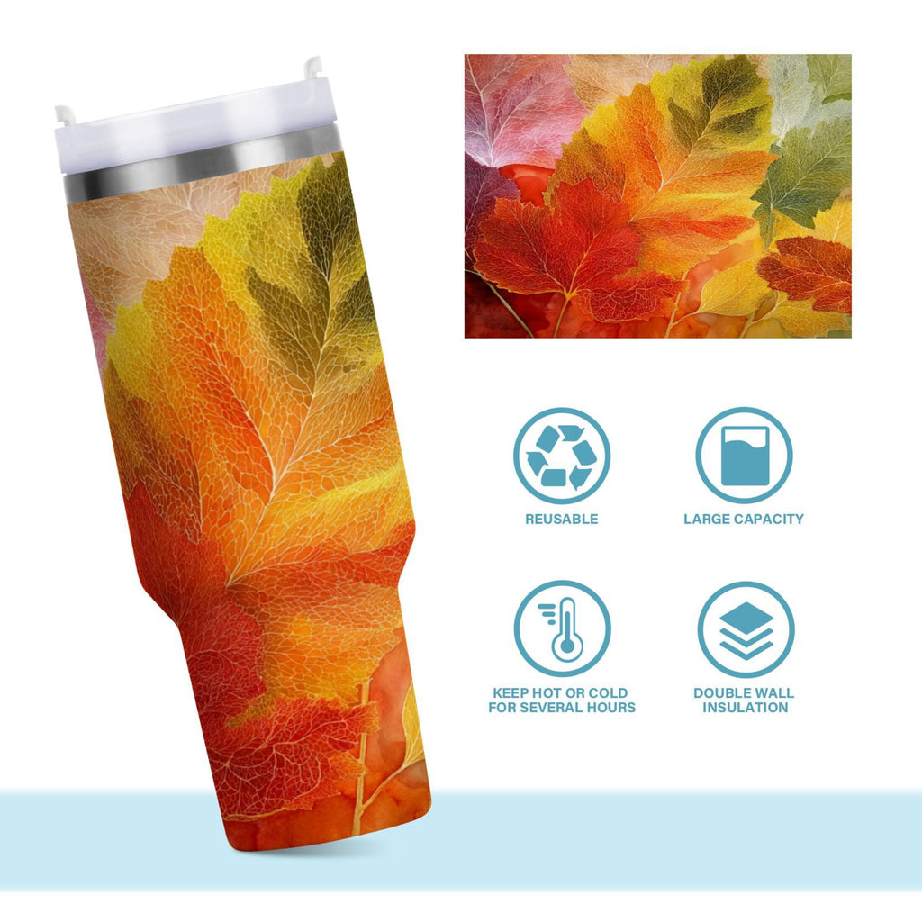 30 oz Insulated Stainless Steel Tumbler Double Wall Stainless Steel Tumbler with 2-Way Drinking Various Shades Autumn Leaves - 8YWR
