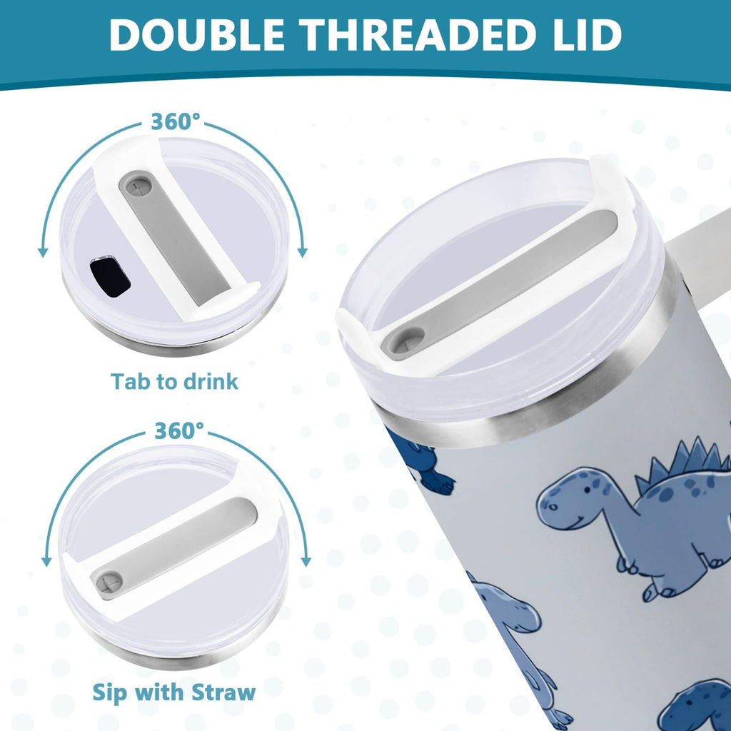 30 oz Insulated Stainless Steel Tumbler Double Wall Stainless Steel Tumbler with 2-Way Drinking Cute Blue Dinosaurs - E369