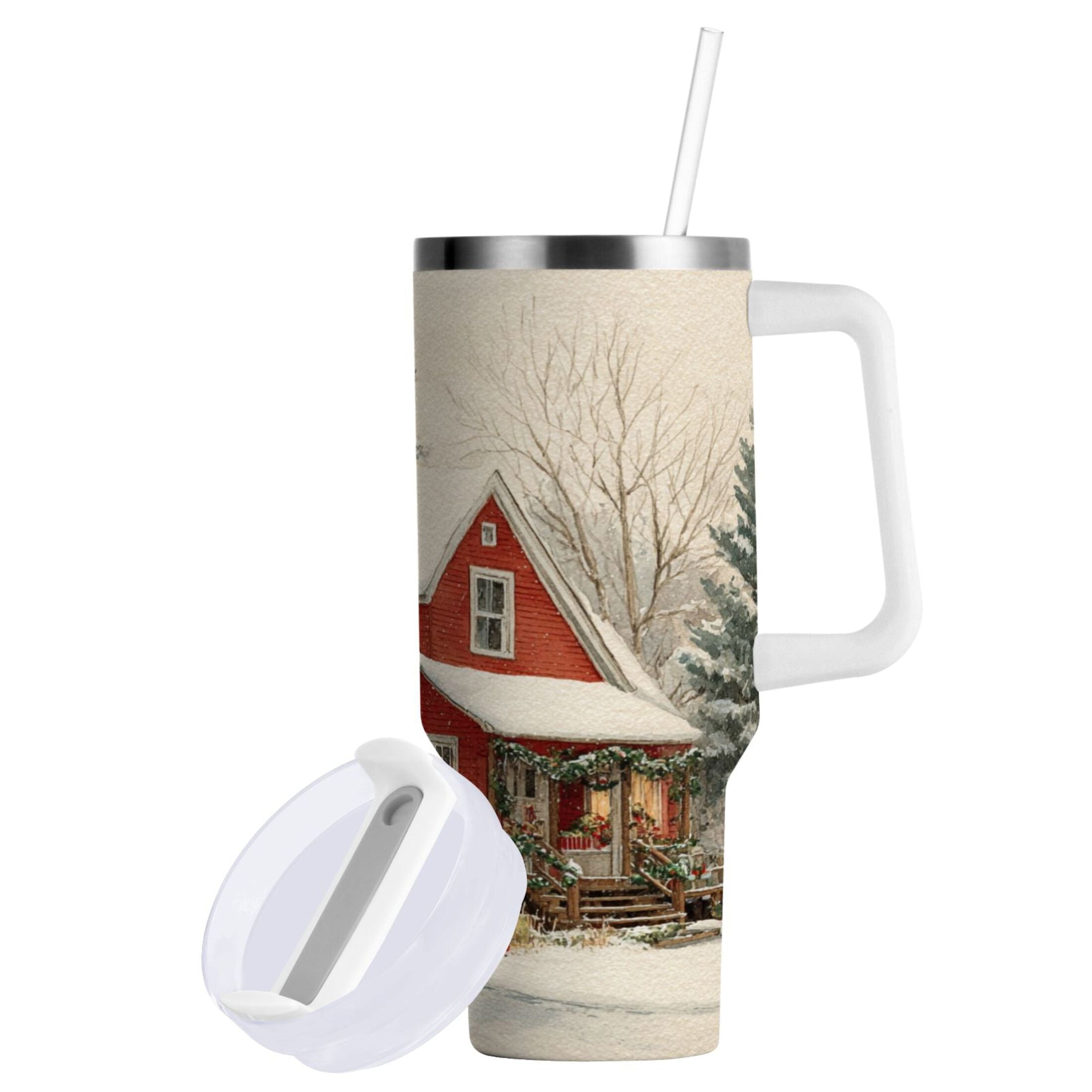 40 oz Insulated Stainless Steel Tumbler Double Wall Stainless Steel Tumbler with 2-Way Drinking House with Snow-covered Roof - WTTX