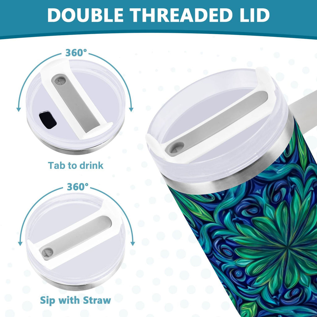 40 oz Insulated Stainless Steel Tumbler Double Wall Stainless Steel Tumbler with 2-Way Drinking Elegant Blue Traditional Patterns - VPY3