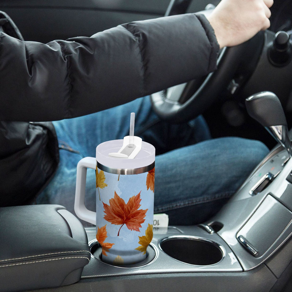 30 oz Insulated Stainless Steel Tumbler Double Wall Stainless Steel Tumbler with 2-Way Drinking Autumn Maple Leaves - T6RN