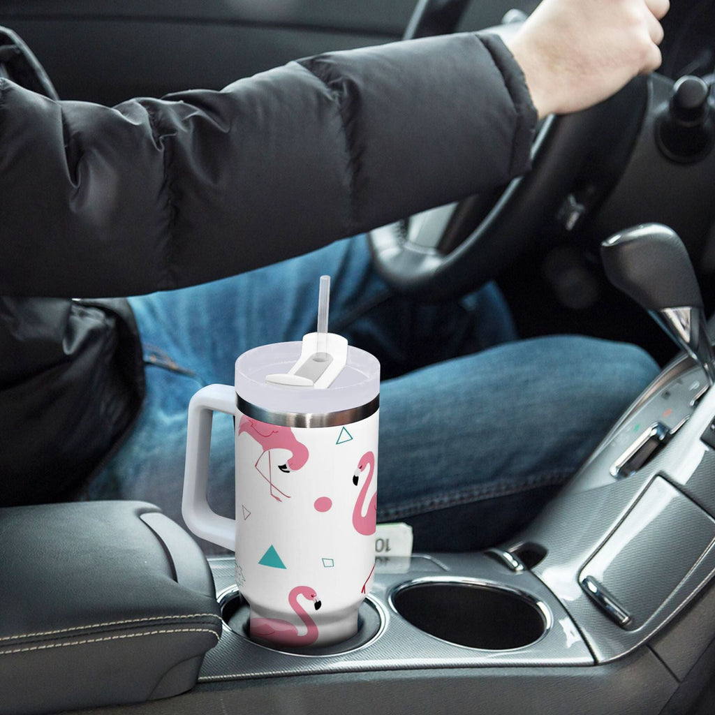 40 oz Insulated Stainless Steel Tumbler Double Wall Stainless Steel Tumbler with 2-Way Drinking Cute Flamingo Pattern - VJRE