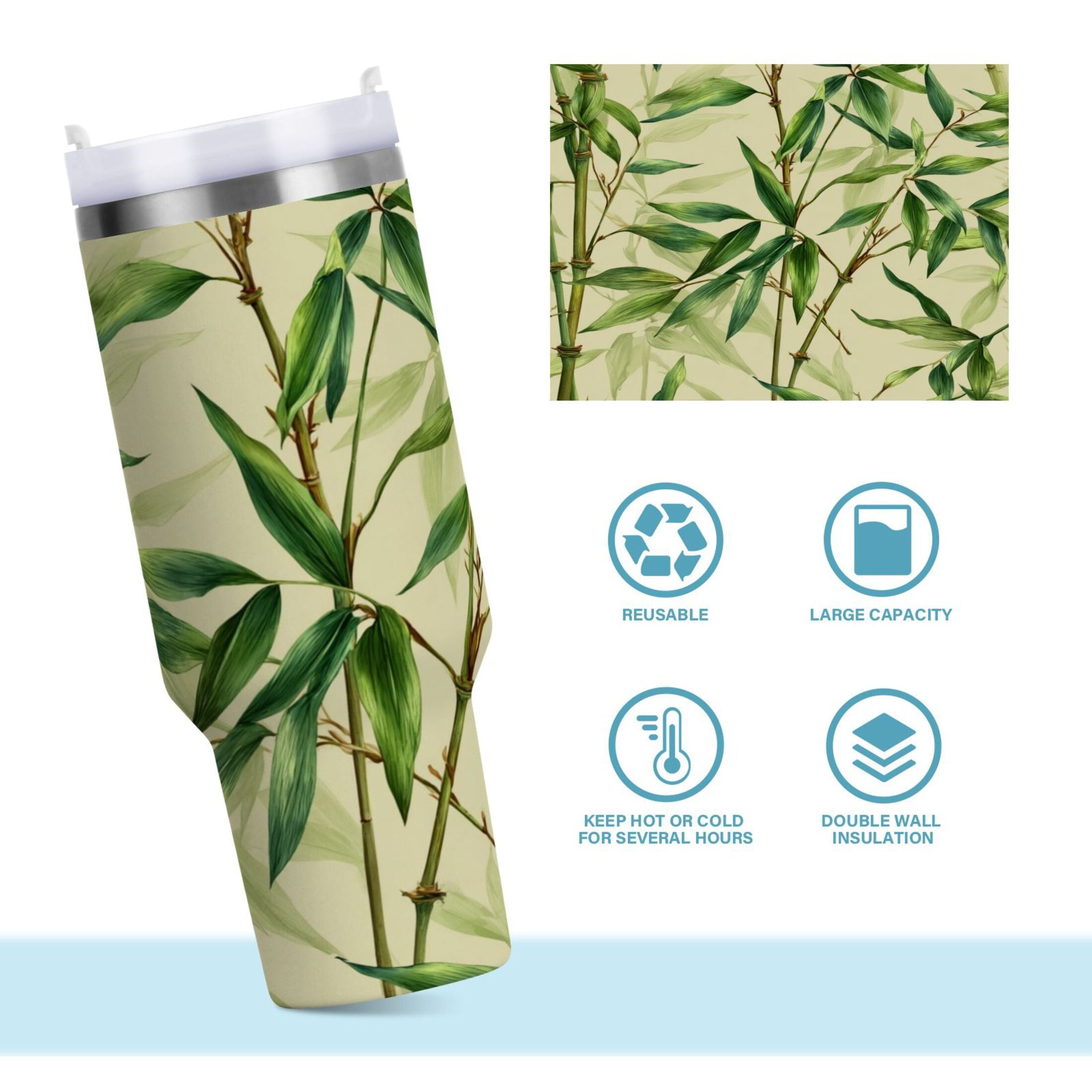 30 oz Insulated Stainless Steel Tumbler Double Wall Stainless Steel Tumbler with 2-Way Drinking Bamboo Pattern - 2ERO
