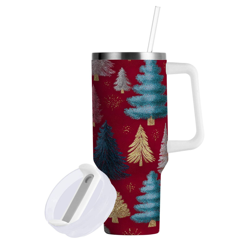30 oz Insulated Stainless Steel Tumbler Double Wall Stainless Steel Tumbler with 2-Way Drinking Stylized Christmas Trees - KAJ6