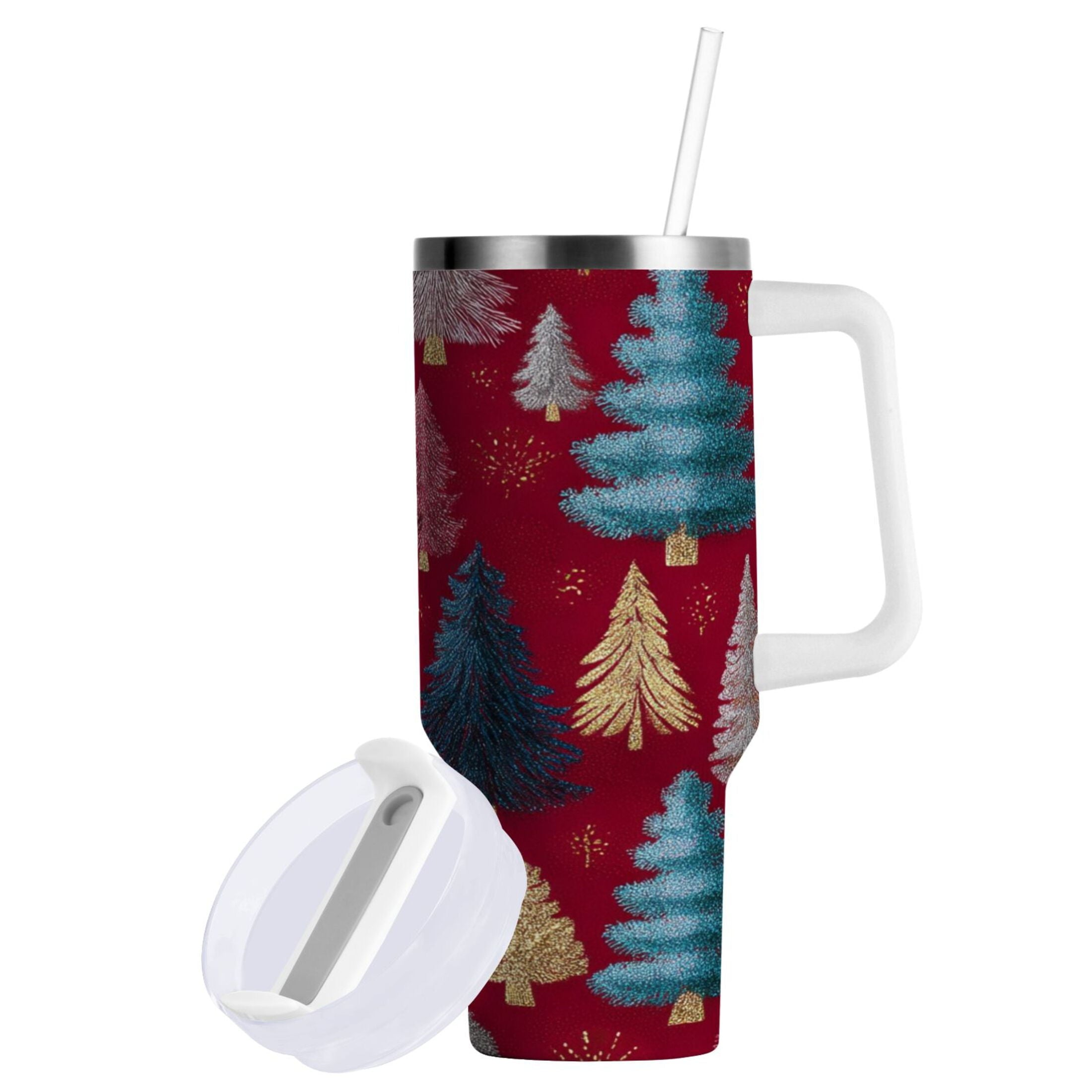 30 oz Insulated Stainless Steel Tumbler Double Wall Stainless Steel Tumbler with 2-Way Drinking Stylized Christmas Trees - KAJ6