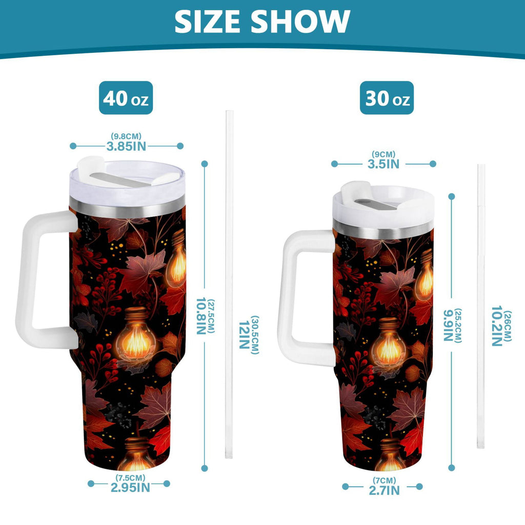 40 oz Insulated Stainless Steel Tumbler Double Wall Stainless Steel Tumbler with 2-Way Drinking Light Bulbs and Maple Leaves - XTRY