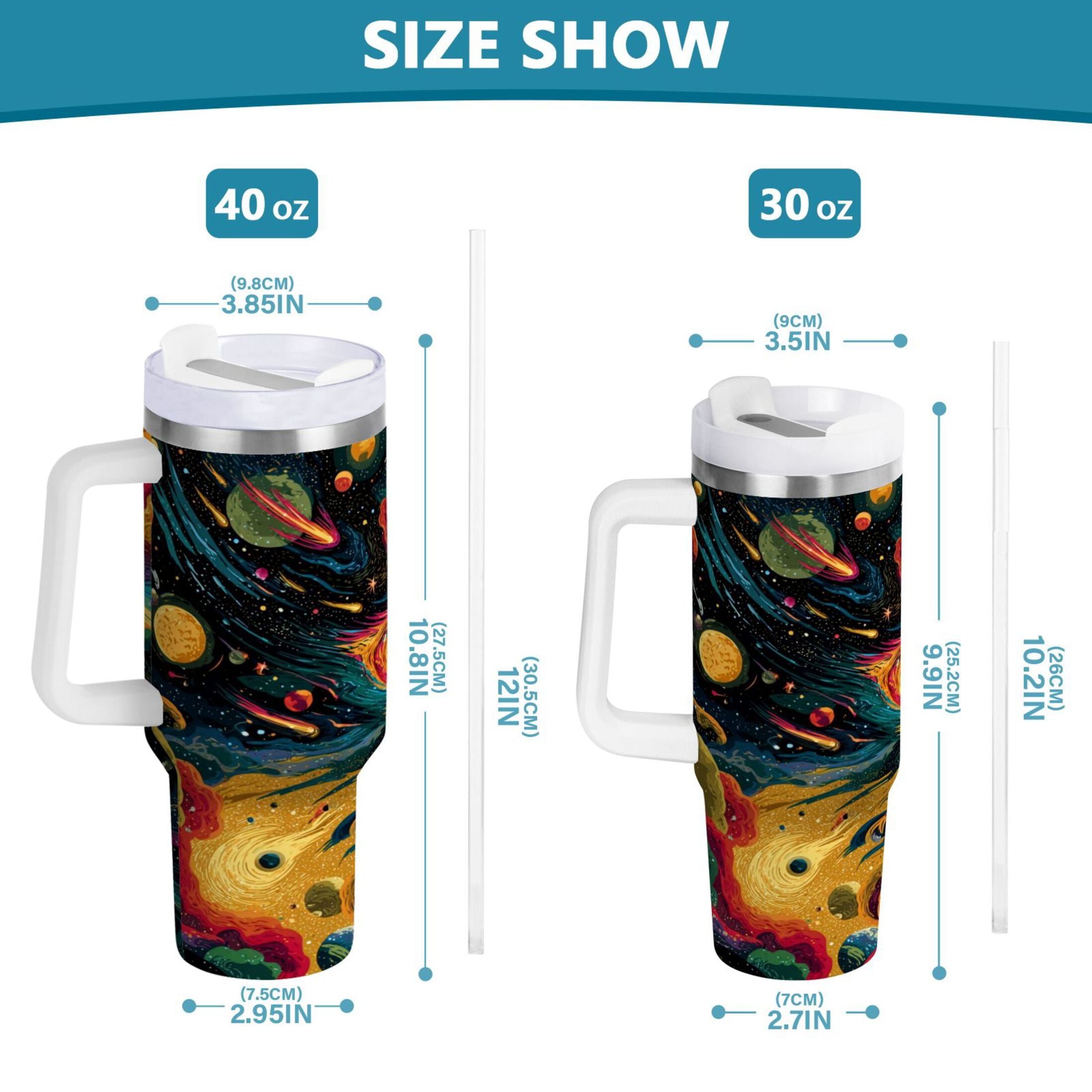 40 oz Insulated Stainless Steel Tumbler Double Wall Stainless Steel Tumbler with 2-Way Drinking Swirling Galaxy - 7URE