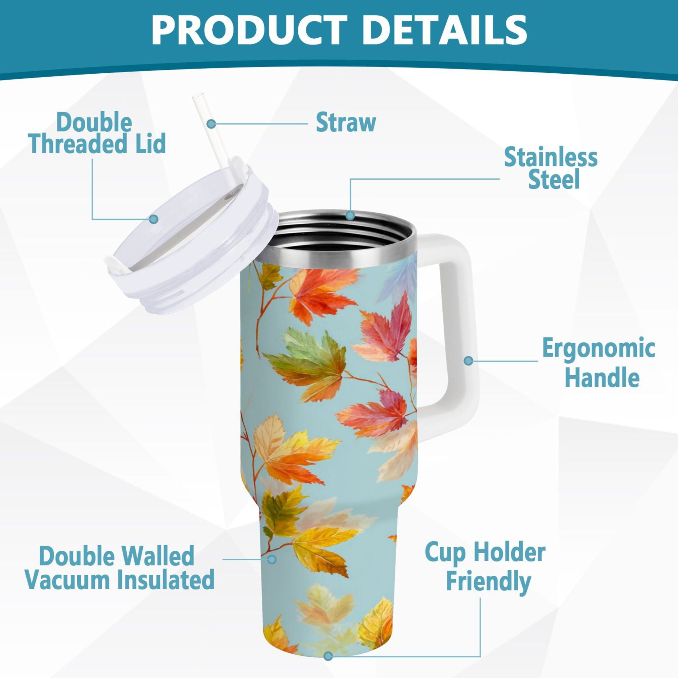 30 oz Insulated Stainless Steel Tumbler Double Wall Stainless Steel Tumbler with 2-Way Drinking Colorful Autumn Maple Leaves - 6EY7