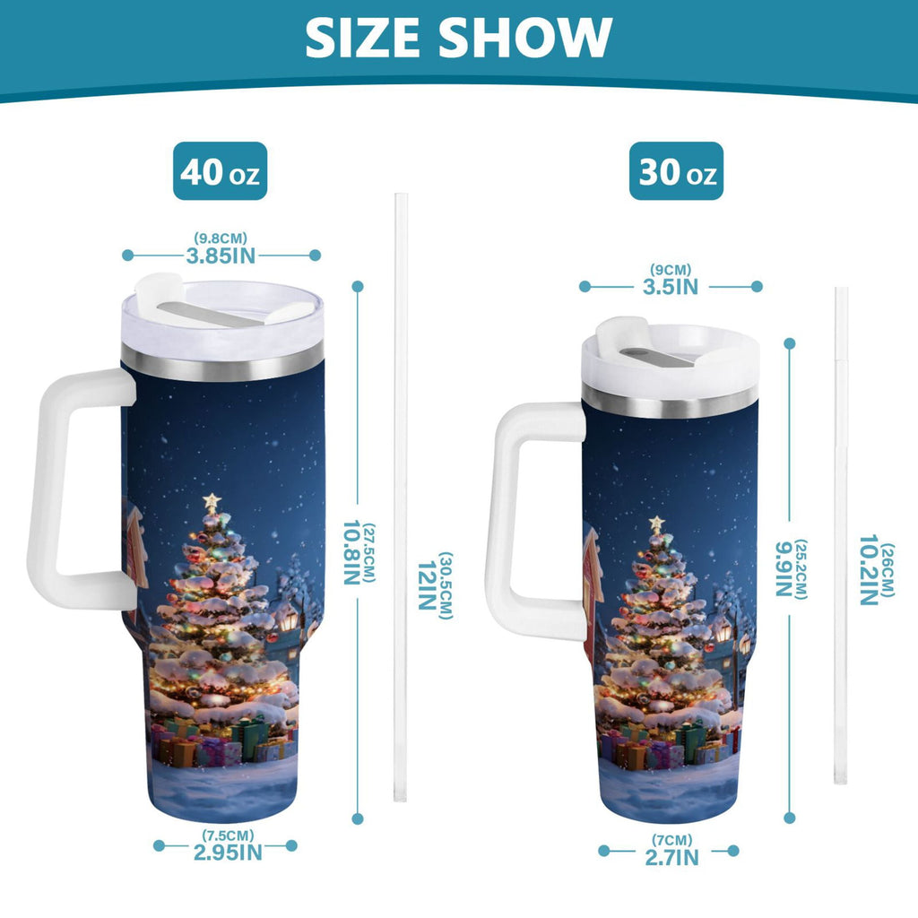 30 oz Insulated Stainless Steel Tumbler Double Wall Stainless Steel Tumbler with 2-Way Drinking Christmas Night Scene - FHAM