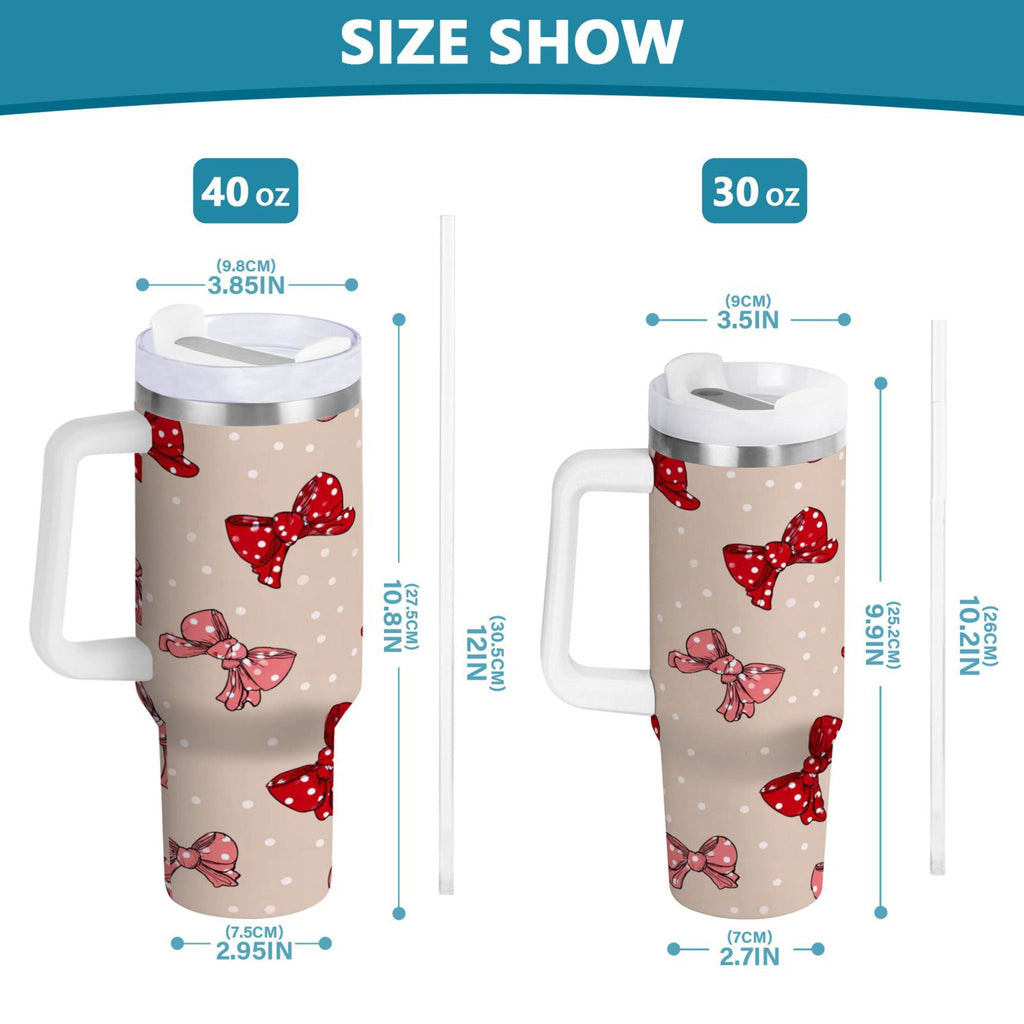 30 oz Insulated Stainless Steel Tumbler Double Wall Stainless Steel Tumbler with 2-Way Drinking Cute Red Bows Pattern - 7WO6