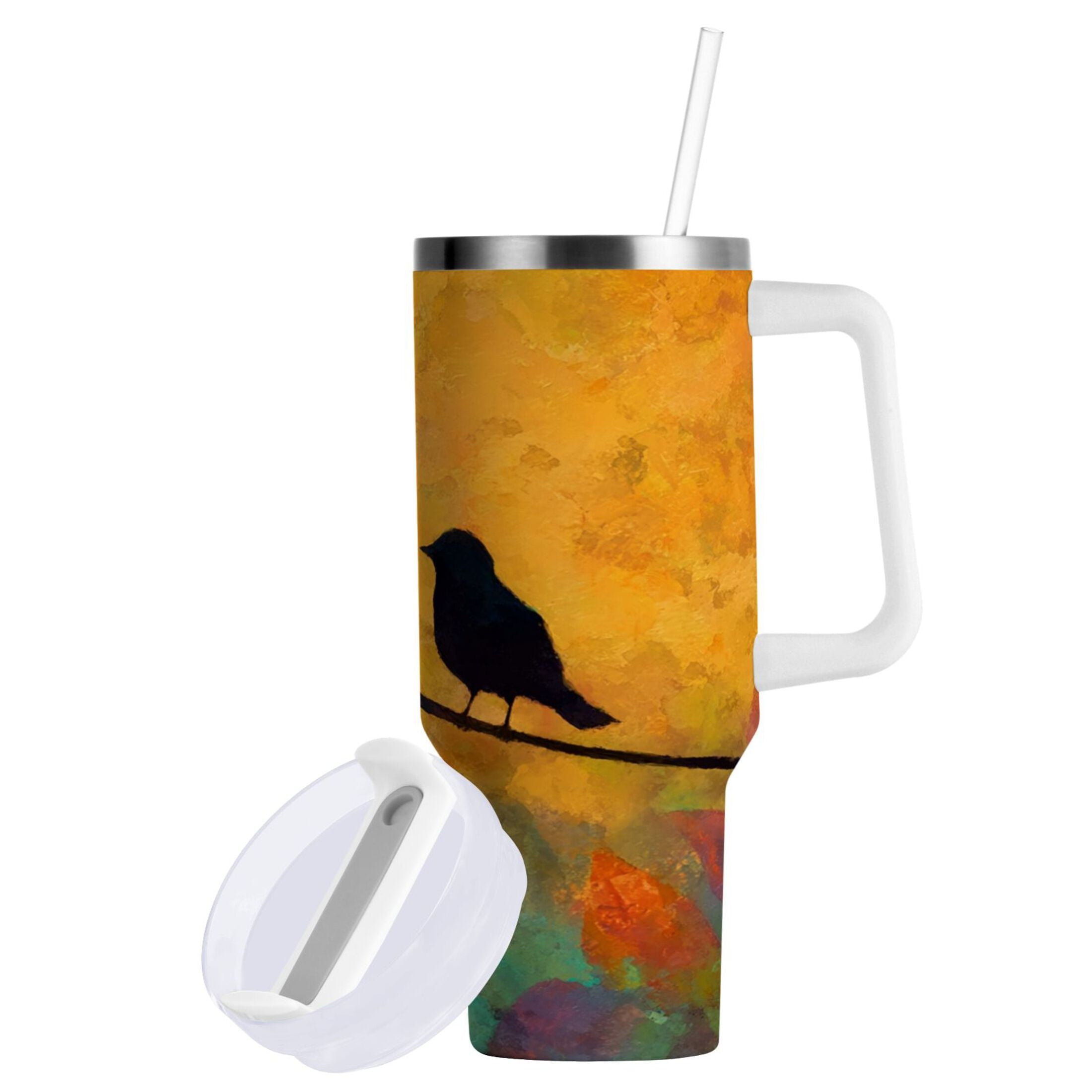 30 oz Insulated Stainless Steel Tumbler Double Wall Stainless Steel Tumbler with 2-Way Drinking Birds on A Wire - 2M8J