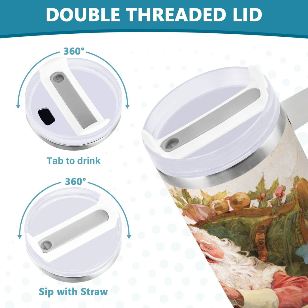 30 oz Insulated Stainless Steel Tumbler Double Wall Stainless Steel Tumbler with 2-Way Drinking Santa Claus Sitting in Chair - G4W6