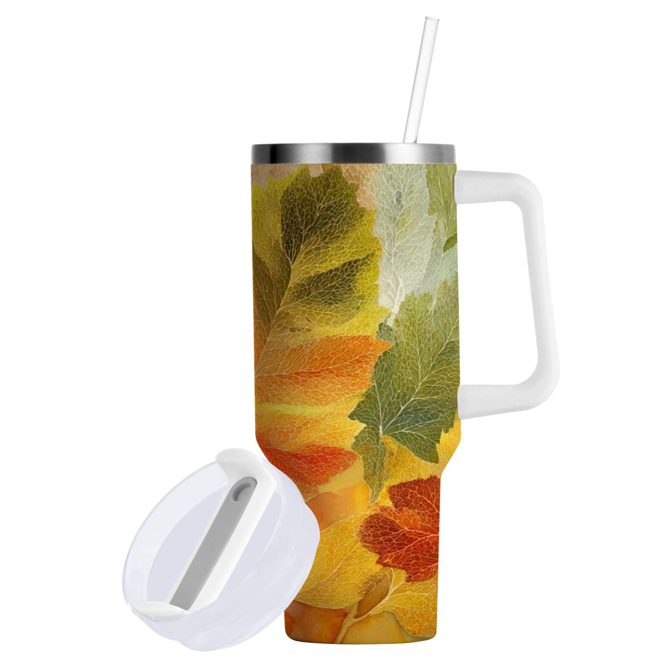 30 oz Insulated Stainless Steel Tumbler Double Wall Stainless Steel Tumbler with 2-Way Drinking Various Shades Autumn Leaves - 8YWR