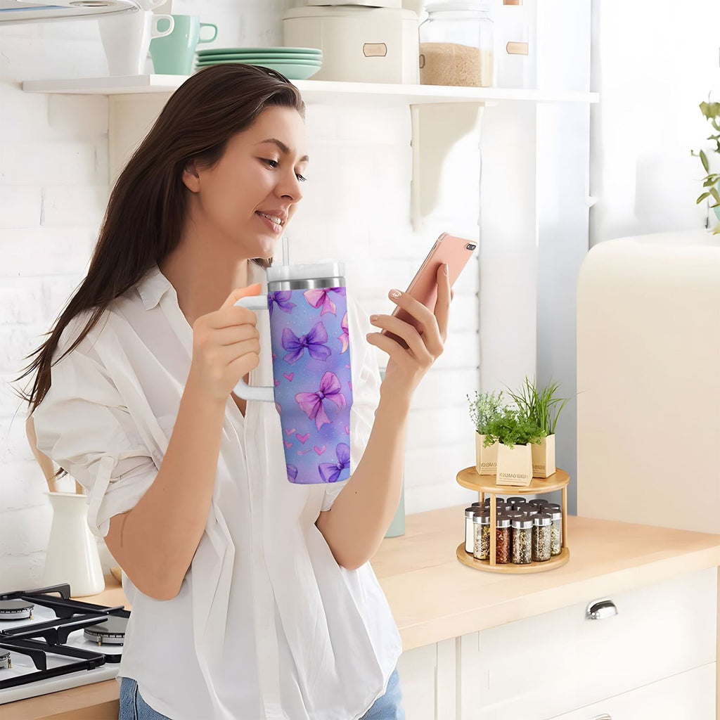30 oz Insulated Stainless Steel Tumbler Double Wall Stainless Steel Tumbler with 2-Way Drinking Watercolor Bows Pattern - Y4UM