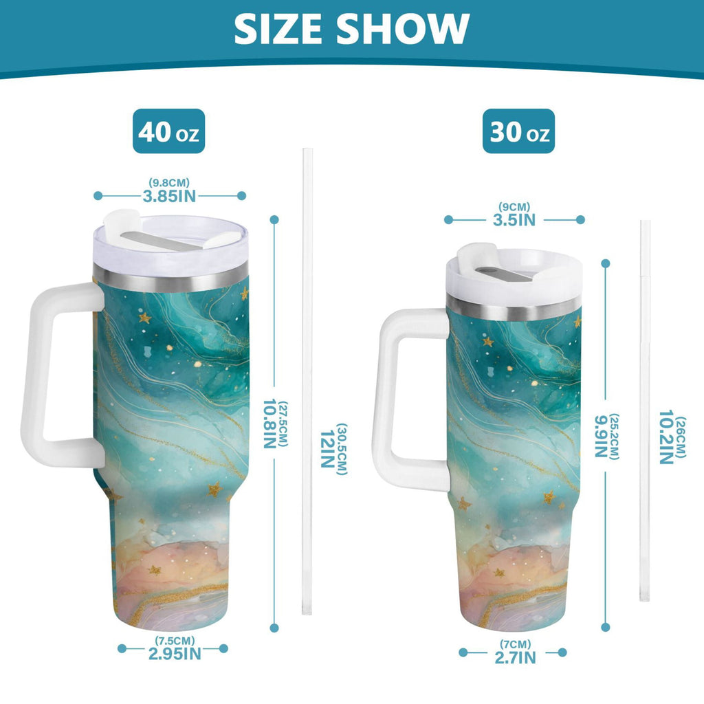 40 oz Insulated Stainless Steel Tumbler Double Wall Stainless Steel Tumbler with 2-Way Drinking Beautiful Watercolor Stars - HWQ8