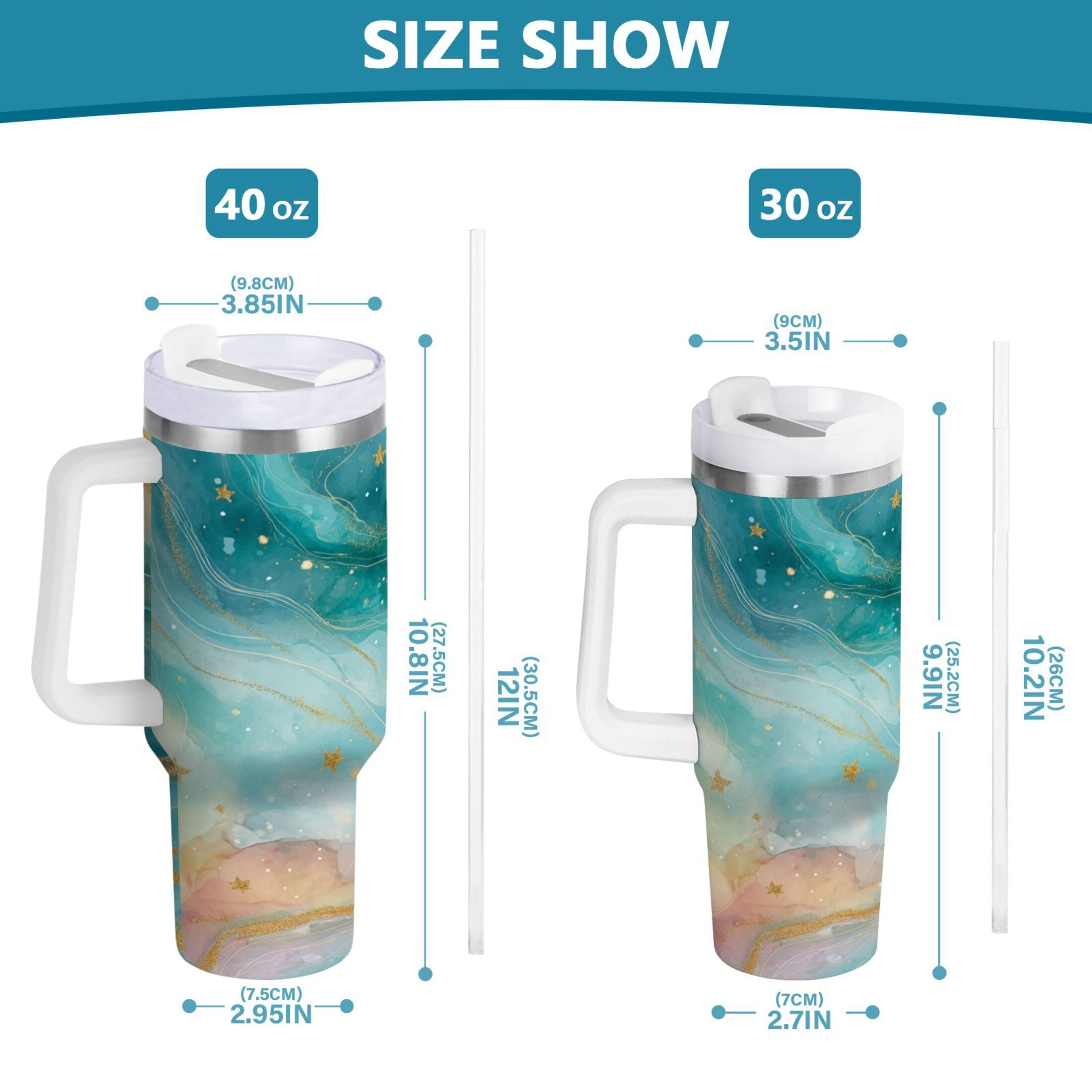 40 oz Insulated Stainless Steel Tumbler Double Wall Stainless Steel Tumbler with 2-Way Drinking Beautiful Watercolor Stars - HWQ8