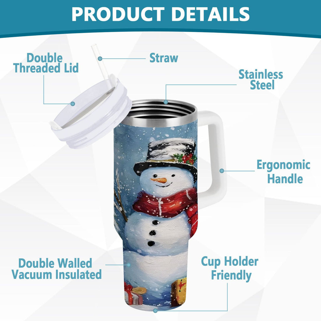 30 oz Insulated Stainless Steel Tumbler Double Wall Stainless Steel Tumbler with 2-Way Drinking Christmas Scene with Snowman - NBC0