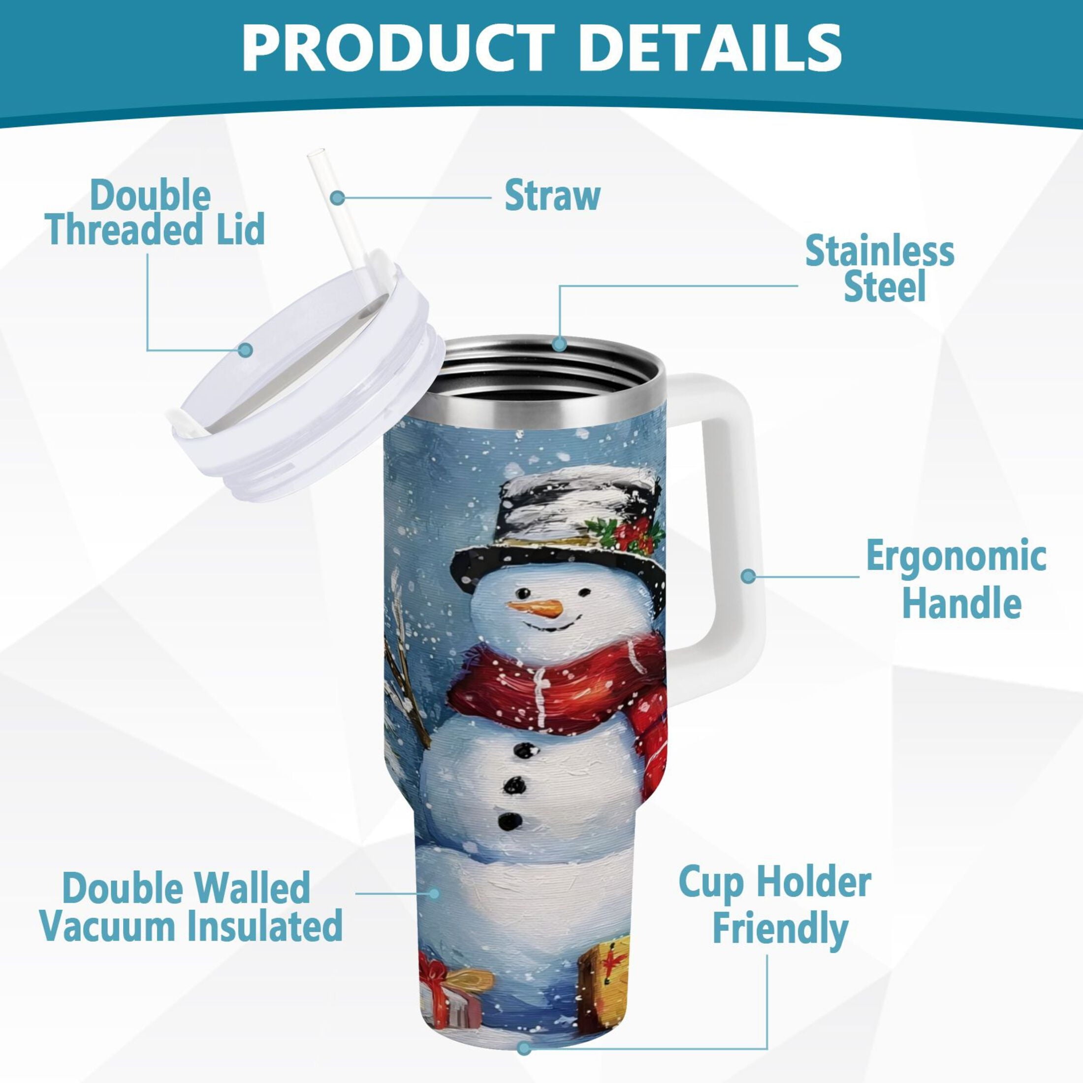 30 oz Insulated Stainless Steel Tumbler Double Wall Stainless Steel Tumbler with 2-Way Drinking Christmas Scene with Snowman - NBC0