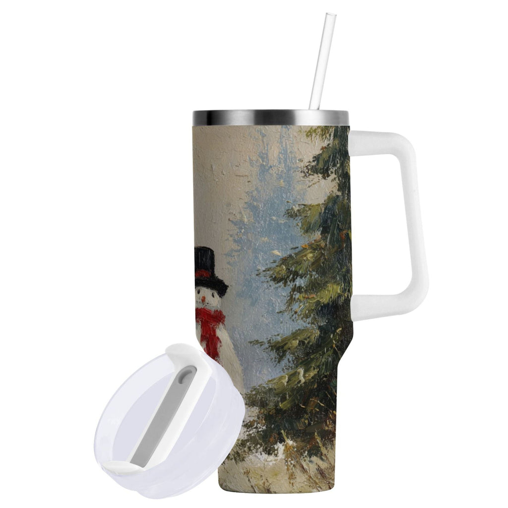 40 oz Insulated Stainless Steel Tumbler Double Wall Stainless Steel Tumbler with 2-Way Drinking Moody Snowman Couple - WRVS