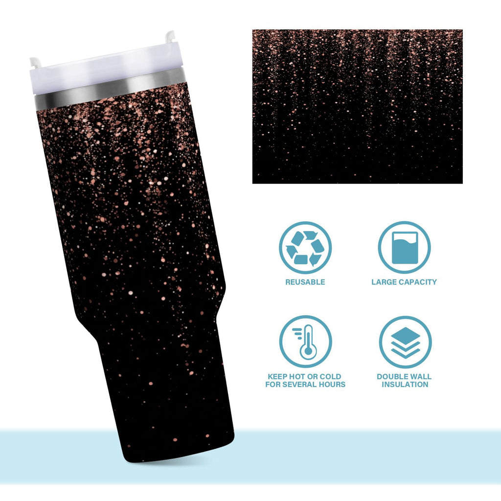 40 oz Insulated Stainless Steel Tumbler Double Wall Stainless Steel Tumbler with 2-Way Drinking Rose Gold Glitter - ATO6